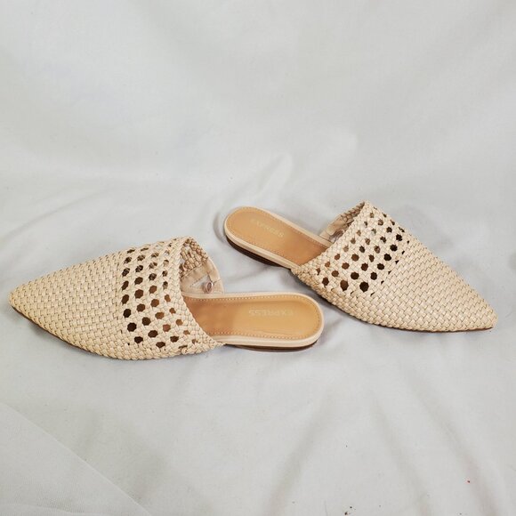 EXPRESS pointed toe ivory woven slip on mules 8 - Picture 3 of 4